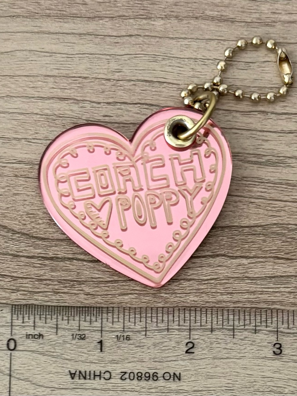 Coach Pink Heart Poppy Key Charm bag charm FOB Gold-Tone Chain - Picture 6 of 6